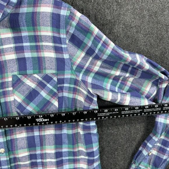 LL Bean Whisperweight Flannel Shirt Women's Medium Blue Plaid Pockets - Picture 6 of 9